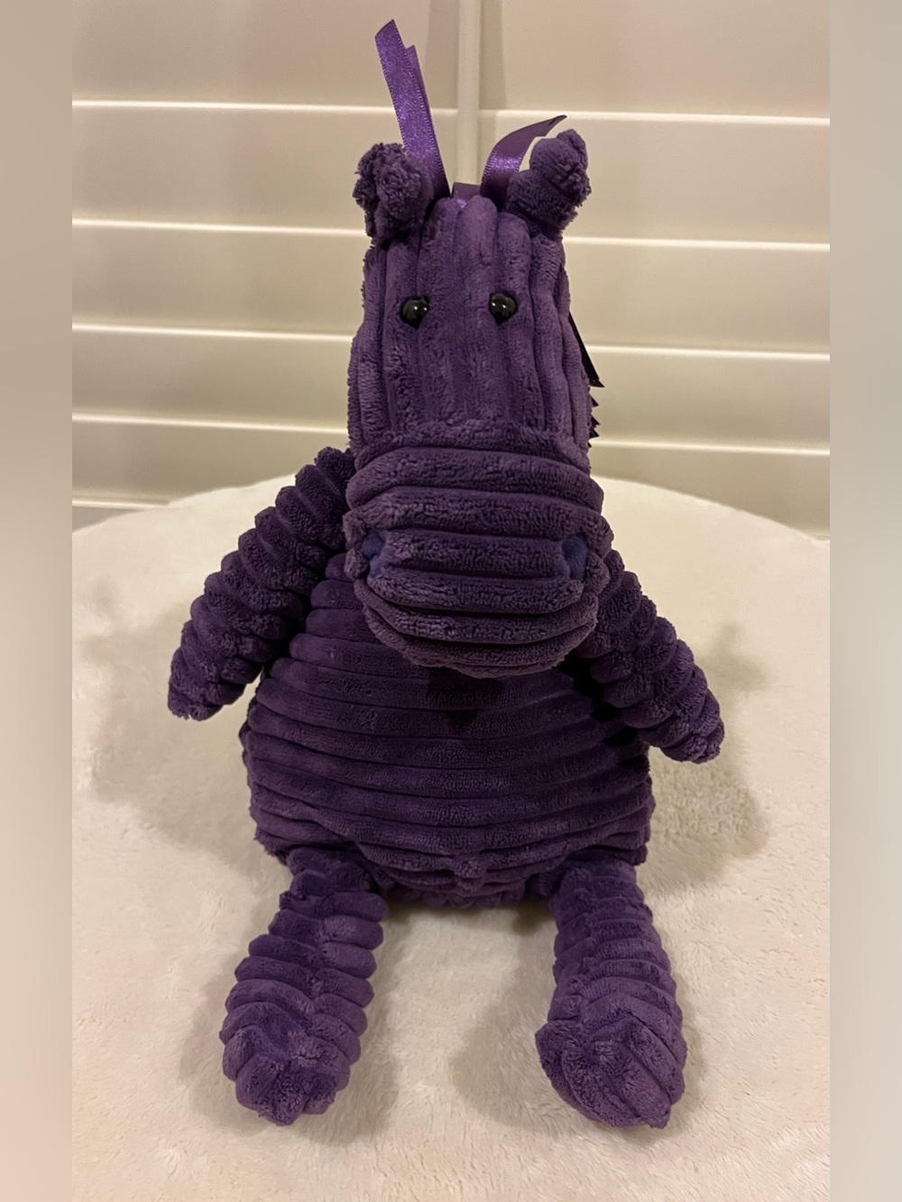 Jellycat Cordy Roy Horse Plush Purple Corduroy Stuffed Animal Toy Ribbon 16”